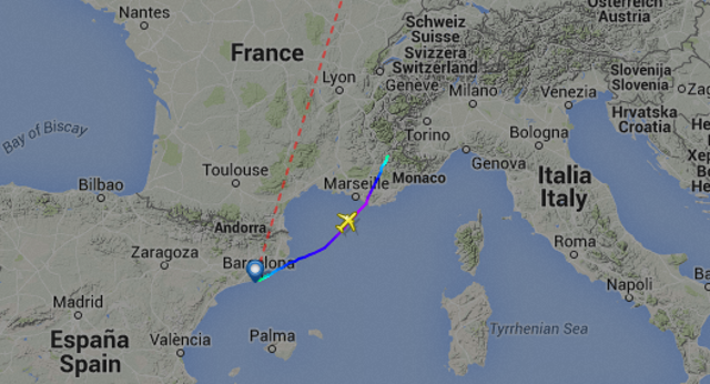 Germanwings 4U9525s sidste tur. Grafik: Flightradar24.com