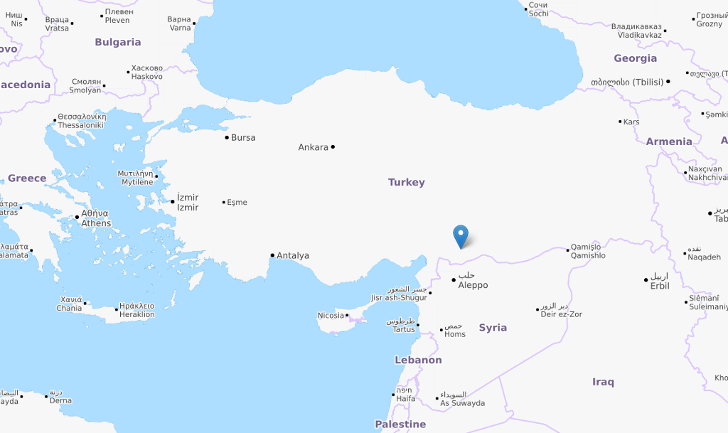 En bilbombe eksploderede søndag morgen i den tyrkiske by Gaziantep.  Kort: © OpenStreetMap-bidragsydere