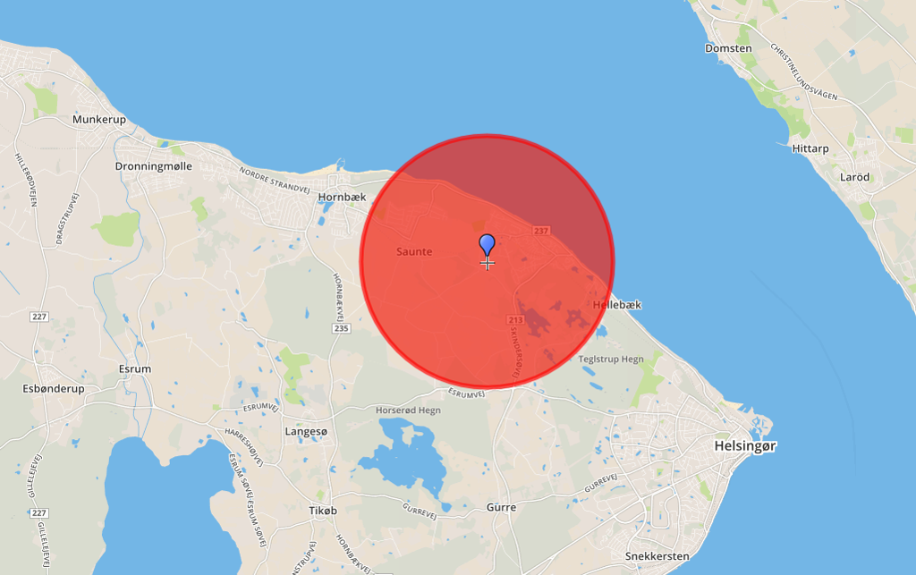 Der er nu oprettet en zone i en radius af 3 km fra den inficerede besætning. Kort: © OpenStreetMap-bidragsydere